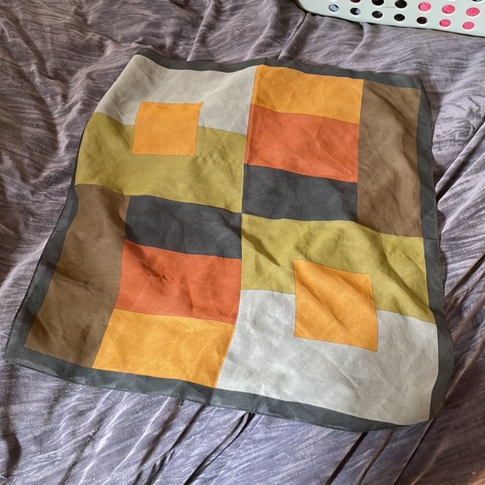 Silk patterned scarf, geometric, nature tones